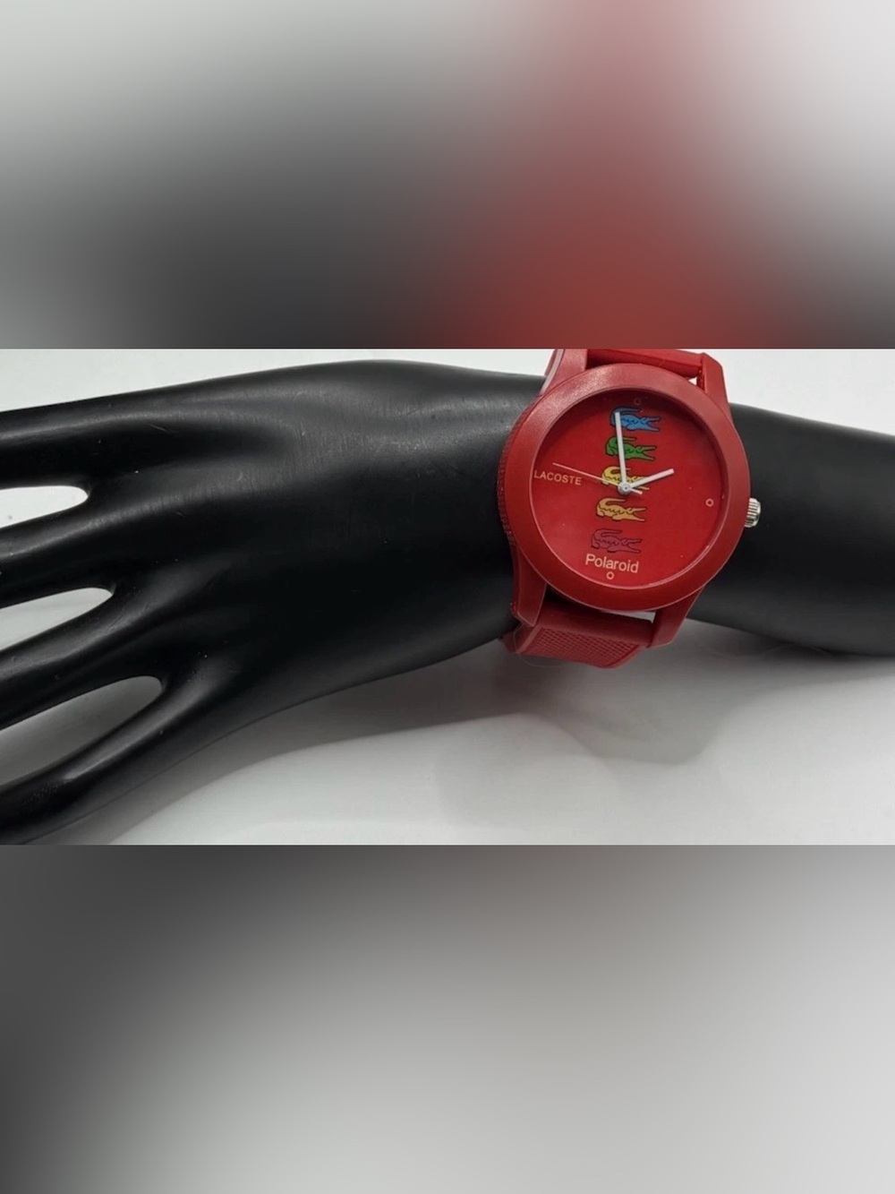 Rare Red Lacoste x Polaroid L.12.12 Special Edition Watch Mint EUC